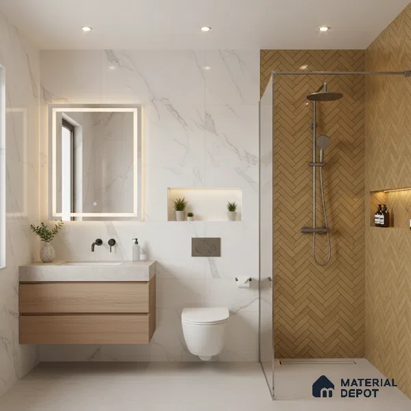 Faux Subway Wall Tile TL 04684 E Herringbone Solara Brown Olive 2 ft x 1 ft Ceramic Glossy Finish - 9 mm | Suitable For Kitchen, Bathroom Walls and Backsplashes | Please Expect a Slight Variation of Pattern