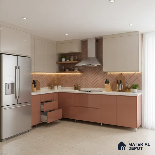 Faux Subway Wall Tile TL 04684 F Herringbone Solara Lush Pink 2 ft x 1 ft Ceramic Glossy Finish - 9 mm | Suitable For Kitchen, Bathroom Walls and Backsplashes | Please Expect a Slight Variation of Pattern (Sample)