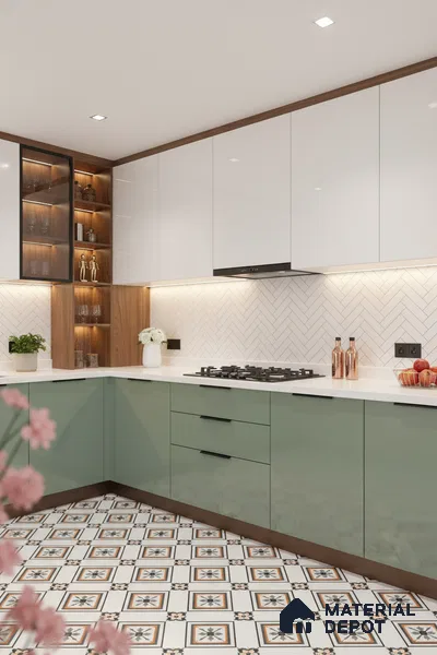 Faux Subway Wall Tile TL 04684 Herringbone Solara Echo White 2 ft x 1 ft Ceramic Glossy Finish - 9 mm | Suitable For Kitchen, Bathroom Walls and Backsplashes | Please Expect a Slight Variation of Pattern