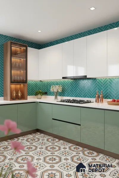 Faux Subway Wall Tile TL 04684 G Herringbone Solara Cobalt Blue 2 ft x 1 ft Ceramic Glossy Finish - 9 mm | Suitable For Kitchen, Bathroom Walls and Backsplashes | Please Expect a Slight Variation of Pattern (Sample)