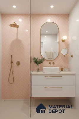 Faux Subway Wall Tile TL 04684 I Herringbone Solara Norvegia Pink 2 ft x 1 ft Ceramic Glossy Finish - 9 mm | Suitable For Kitchen, Bathroom Walls and Backsplashes | Please Expect a Slight Variation of Pattern (Sample)