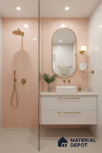 Faux Subway Wall Tile TL 04684 I Herringbone Solara Norvegia Pink 2 ft x 1 ft Ceramic Glossy Finish - 9 mm | Suitable For Kitchen, Bathroom Walls and Backsplashes | Please Expect a Slight Variation of Pattern