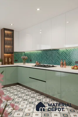 Faux Subway Wall Tile TL 04684 K Herringbone Solara Seafoam Green 2 ft x 1 ft Ceramic Glossy Finish - 9 mm | Suitable For Kitchen, Bathroom Walls and Backsplashes | Please Expect a Slight Variation of Pattern (Sample)