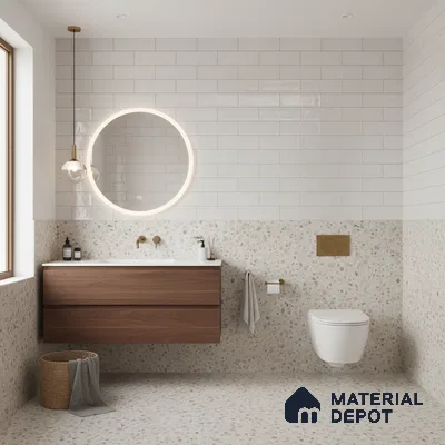 Faux Subway Wall Tile TL 04685 K Brick Solara Basque White 2 ft x 1 ft Ceramic Glossy Finish - 9 mm | Suitable For Kitchen, Bathroom Walls and Backsplashes | Please Expect a Slight Variation of Pattern (Sample)