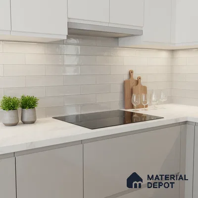 Faux Subway Wall Tile TL 04685 K Brick Solara Basque White 2 ft x 1 ft Ceramic Glossy Finish - 9 mm | Suitable For Kitchen, Bathroom Walls and Backsplashes | Please Expect a Slight Variation of Pattern (Sample)