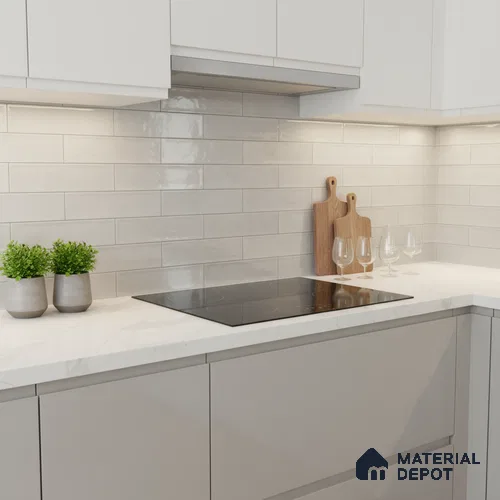 Faux Subway Wall Tile TL 04685 K Brick Solara Basque White 2 ft x 1 ft Ceramic Glossy Finish - 9 mm | Suitable For Kitchen, Bathroom Walls and Backsplashes | Please Expect a Slight Variation of Pattern