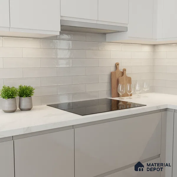 Faux Subway Wall Tile TL 04685 K Brick Solara Basque White 2 ft x 1 ft Ceramic Glossy Finish - 9 mm | Suitable For Kitchen, Bathroom Walls and Backsplashes | Please Expect a Slight Variation of Pattern (Sample)