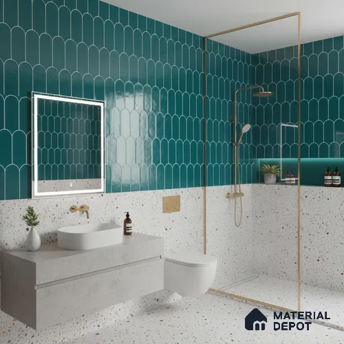 Faux Subway Wall Tile TL 04686 Popsicle Solara Aqua Blue 2 ft x 1 ft Ceramic Glossy Finish - 9 mm | Suitable For Kitchen, Bathroom Walls and Backsplashes | Please Expect a Slight Variation of Pattern