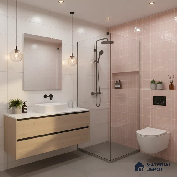 Faux Subway Wall Tile TL 04687 C Vertiline Brick Solara Kira Pink 2 ft x 1 ft Ceramic Glossy Finish - 9 mm | Suitable For Kitchen, Bathroom Walls and Backsplashes | Please Expect a Slight Variation of Pattern