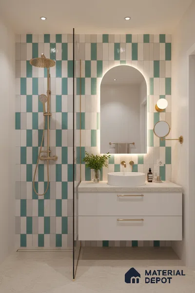 Faux Subway Wall Tile TL 04687 F Vertiline Brick Solara Dreamstone Mixed White 2 ft x 1 ft Ceramic Glossy Finish - 9 mm | Suitable For Kitchen, Bathroom Walls and Backsplashes | Please Expect a Slight Variation of Pattern