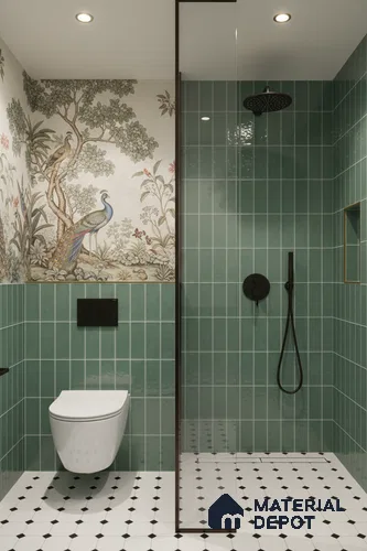 Faux Subway Wall Tile TL 04687 Vertiline Brick Solara Seaside Green 2 ft x 1 ft Ceramic Glossy Finish - 9 mm | Suitable For Kitchen, Bathroom Walls and Backsplashes | Please Expect a Slight Variation of Pattern