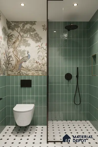 Faux Subway Wall Tile TL 04687 Vertiline Brick Solara Seaside Green 2 ft x 1 ft Ceramic Glossy Finish - 9 mm | Suitable For Kitchen, Bathroom Walls and Backsplashes | Please Expect a Slight Variation of Pattern