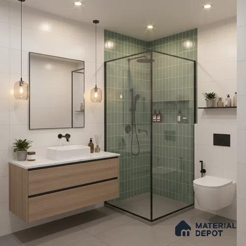 Faux Subway Wall Tile TL 04687 Vertiline Brick Solara Seaside Green 2 ft x 1 ft Ceramic Glossy Finish - 9 mm | Suitable For Kitchen, Bathroom Walls and Backsplashes | Please Expect a Slight Variation of Pattern