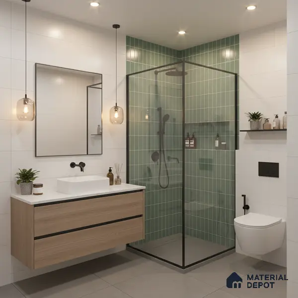 Faux Subway Wall Tile TL 04687 Vertiline Brick Solara Seaside Green 2 ft x 1 ft Ceramic Glossy Finish - 9 mm | Suitable For Kitchen, Bathroom Walls and Backsplashes | Please Expect a Slight Variation of Pattern