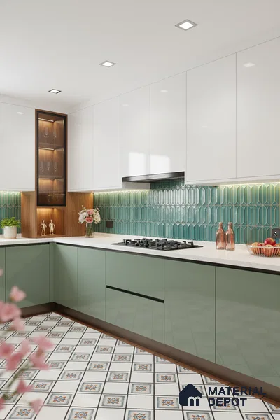 Faux Subway Wall Tile TL 04688 C Capsule Solara Tropical Blue 2 ft x 1 ft Ceramic Glossy Finish - 9 mm | Suitable For Kitchen, Bathroom Walls and Backsplashes | Please Expect a Slight Variation of Pattern (Sample)