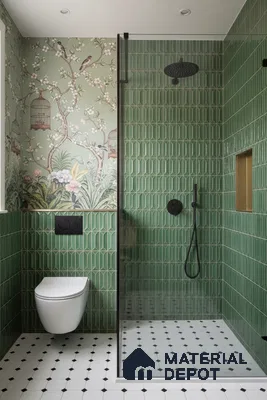 Faux Subway Wall Tile TL 04688 E Capsule Solara Saxon Green 2 ft x 1 ft Ceramic Glossy Finish - 9 mm | Suitable For Kitchen, Bathroom Walls and Backsplashes | Please Expect a Slight Variation of Pattern (Sample)