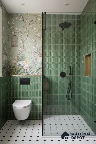 Faux Subway Wall Tile TL 04688 E Capsule Solara Saxon Green 2 ft x 1 ft Ceramic Glossy Finish - 9 mm | Suitable For Kitchen, Bathroom Walls and Backsplashes | Please Expect a Slight Variation of Pattern (Sample)