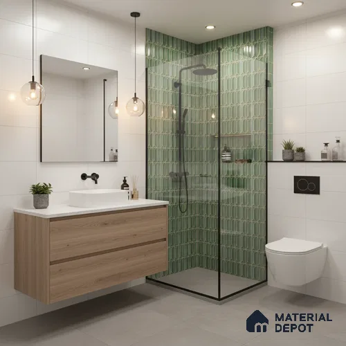 Faux Subway Wall Tile TL 04688 E Capsule Solara Saxon Green 2 ft x 1 ft Ceramic Glossy Finish - 9 mm | Suitable For Kitchen, Bathroom Walls and Backsplashes | Please Expect a Slight Variation of Pattern