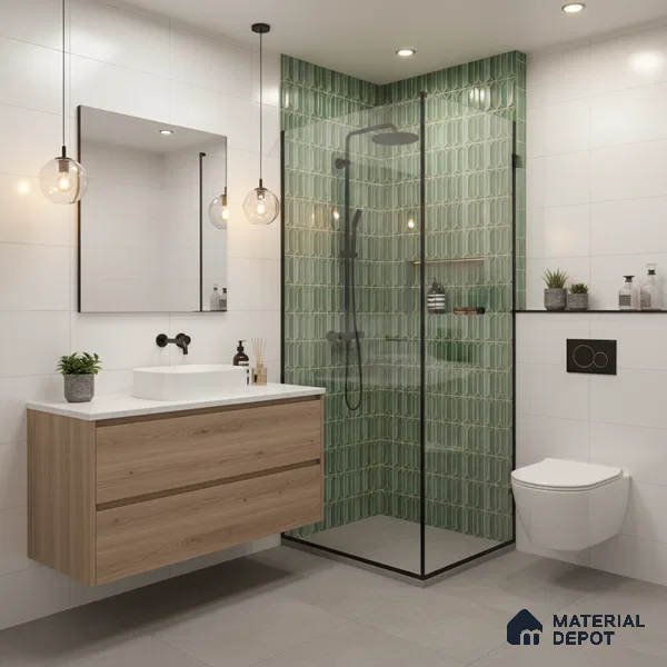 Faux Subway Wall Tile TL 04688 E Capsule Solara Saxon Green 2 ft x 1 ft Ceramic Glossy Finish - 9 mm | Suitable For Kitchen, Bathroom Walls and Backsplashes | Please Expect a Slight Variation of Pattern (Sample)