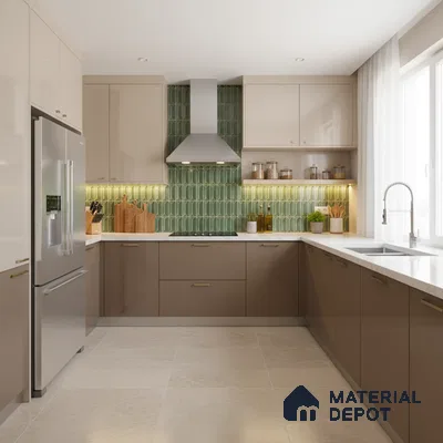 Faux Subway Wall Tile TL 04688 E Capsule Solara Saxon Green 2 ft x 1 ft Ceramic Glossy Finish - 9 mm | Suitable For Kitchen, Bathroom Walls and Backsplashes | Please Expect a Slight Variation of Pattern (Sample)