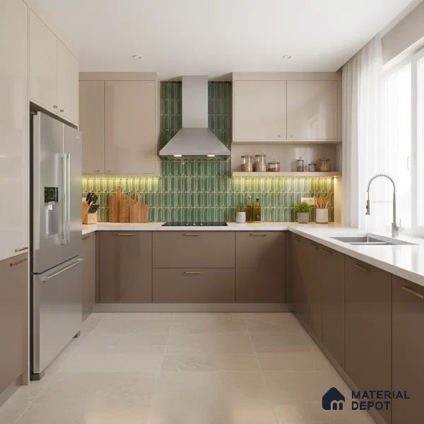 Faux Subway Wall Tile TL 04688 E Capsule Solara Saxon Green 2 ft x 1 ft Ceramic Glossy Finish - 9 mm | Suitable For Kitchen, Bathroom Walls and Backsplashes | Please Expect a Slight Variation of Pattern (Sample)