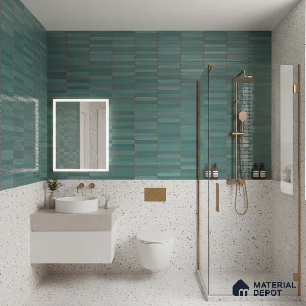 Faux Subway Wall Tile TL 04689 C Pencil Kitkat Solara French Blue 2 ft x 1 ft Ceramic Glossy Finish - 9 mm | Suitable For Kitchen, Bathroom Walls and Backsplashes | Please Expect a Slight Variation of Pattern (Sample)