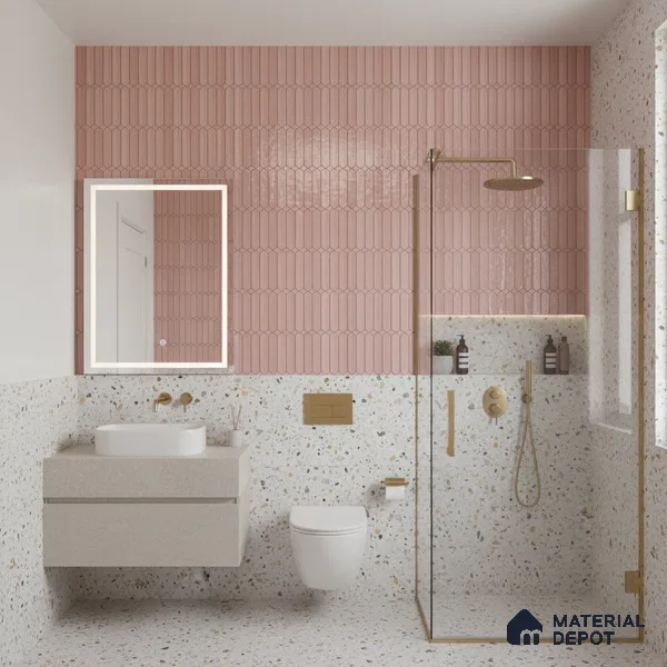 Faux Subway Wall Tile TL 04689 D Pencil Kitkat Solara Pink Palette 2 ft x 1 ft Ceramic Glossy Finish - 9 mm | Suitable For Kitchen, Bathroom Walls and Backsplashes | Please Expect a Slight Variation of Pattern