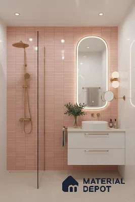 Faux Subway Wall Tile TL 04689 D Pencil Kitkat Solara Pink Palette 2 ft x 1 ft Ceramic Glossy Finish - 9 mm | Suitable For Kitchen, Bathroom Walls and Backsplashes | Please Expect a Slight Variation of Pattern