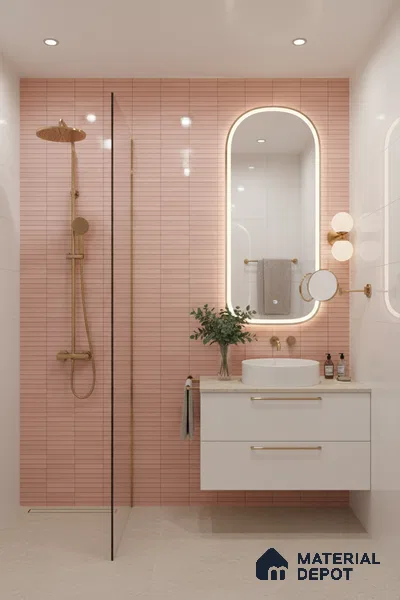 Faux Subway Wall Tile TL 04689 D Pencil Kitkat Solara Pink Palette 2 ft x 1 ft Ceramic Glossy Finish - 9 mm | Suitable For Kitchen, Bathroom Walls and Backsplashes | Please Expect a Slight Variation of Pattern