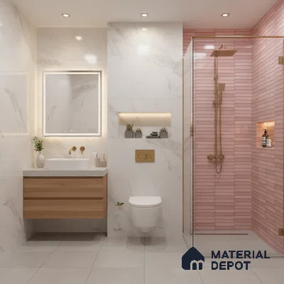 Faux Subway Wall Tile TL 04689 D Pencil Kitkat Solara Pink Palette 2 ft x 1 ft Ceramic Glossy Finish - 9 mm | Suitable For Kitchen, Bathroom Walls and Backsplashes | Please Expect a Slight Variation of Pattern
