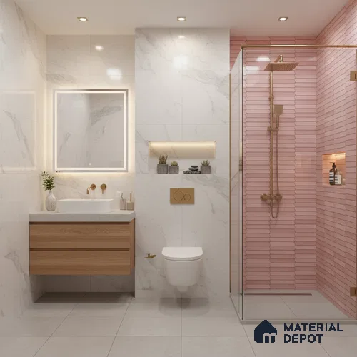 Faux Subway Wall Tile TL 04689 D Pencil Kitkat Solara Pink Palette 2 ft x 1 ft Ceramic Glossy Finish - 9 mm | Suitable For Kitchen, Bathroom Walls and Backsplashes | Please Expect a Slight Variation of Pattern