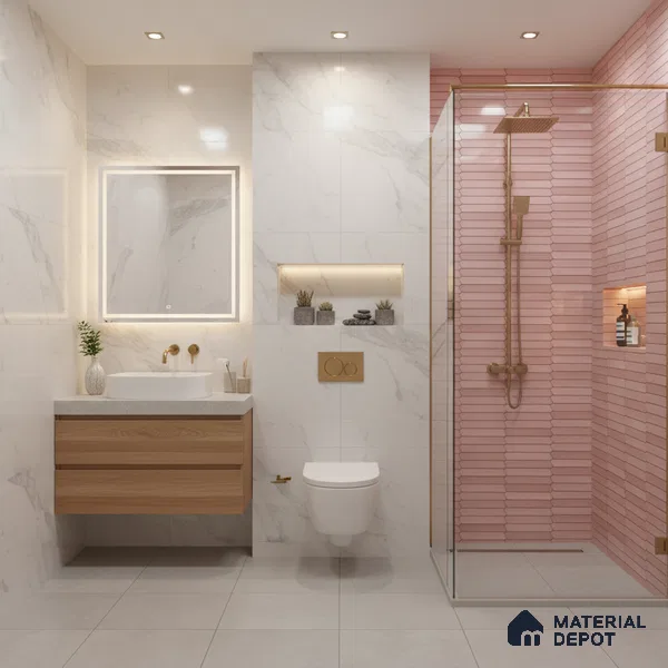 Faux Subway Wall Tile TL 04689 D Pencil Kitkat Solara Pink Palette 2 ft x 1 ft Ceramic Glossy Finish - 9 mm | Suitable For Kitchen, Bathroom Walls and Backsplashes | Please Expect a Slight Variation of Pattern