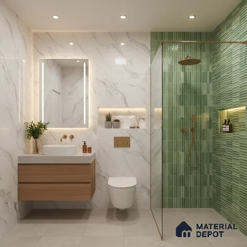 Faux Subway Wall Tile TL 04689 E Pencil Kitkat Solara Spring Green 2 ft x 1 ft Ceramic Glossy Finish - 9 mm | Suitable For Kitchen, Bathroom Walls and Backsplashes | Please Expect a Slight Variation of Pattern