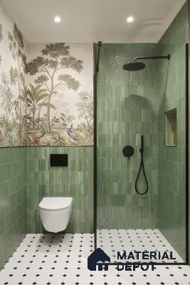 Faux Subway Wall Tile TL 04689 E Pencil Kitkat Solara Spring Green 2 ft x 1 ft Ceramic Glossy Finish - 9 mm | Suitable For Kitchen, Bathroom Walls and Backsplashes | Please Expect a Slight Variation of Pattern