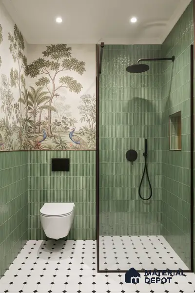 Faux Subway Wall Tile TL 04689 E Pencil Kitkat Solara Spring Green 2 ft x 1 ft Ceramic Glossy Finish - 9 mm | Suitable For Kitchen, Bathroom Walls and Backsplashes | Please Expect a Slight Variation of Pattern