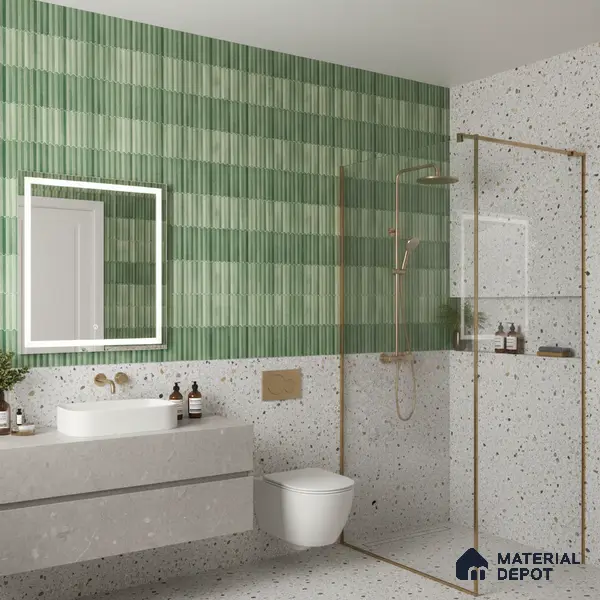 Faux Subway Wall Tile TL 04689 E Pencil Kitkat Solara Spring Green 2 ft x 1 ft Ceramic Glossy Finish - 9 mm | Suitable For Kitchen, Bathroom Walls and Backsplashes | Please Expect a Slight Variation of Pattern