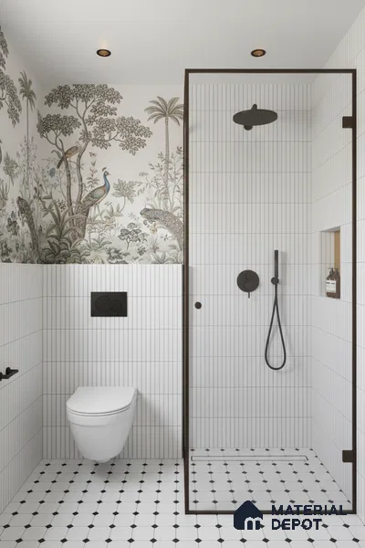 Faux Subway Wall Tile TL 04691 B Vertiline Kitkat Solara Smoke White 2 ft x 1 ft Ceramic Glossy Finish - 9 mm | Suitable For Kitchen, Bathroom Walls and Backsplashes | Please Expect a Slight Variation of Pattern