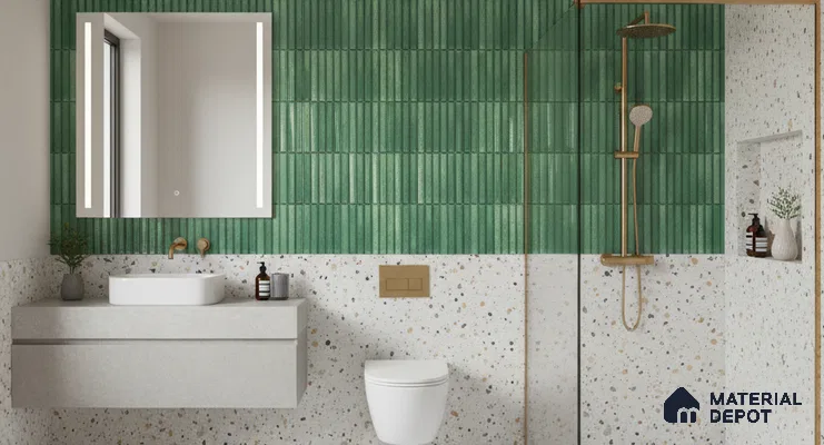 Faux Subway Wall Tile TL 04691 C Vertiline Kitkat Solara Loft Green 2 ft x 1 ft Ceramic Glossy Finish - 9 mm | Suitable For Kitchen, Bathroom Walls and Backsplashes | Please Expect a Slight Variation of Pattern