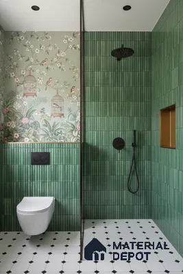 Faux Subway Wall Tile TL 04691 C Vertiline Kitkat Solara Loft Green 2 ft x 1 ft Ceramic Glossy Finish - 9 mm | Suitable For Kitchen, Bathroom Walls and Backsplashes | Please Expect a Slight Variation of Pattern