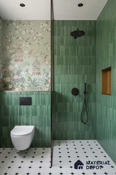Faux Subway Wall Tile TL 04691 C Vertiline Kitkat Solara Loft Green 2 ft x 1 ft Ceramic Glossy Finish - 9 mm | Suitable For Kitchen, Bathroom Walls and Backsplashes | Please Expect a Slight Variation of Pattern