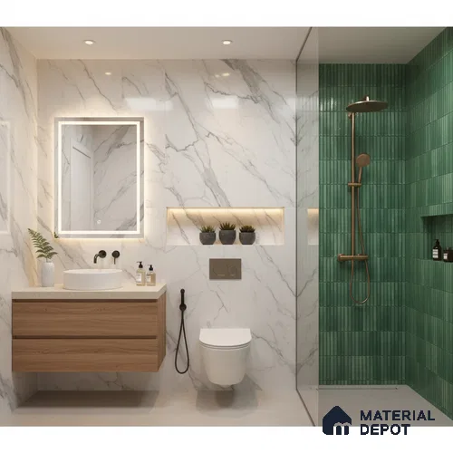 Faux Subway Wall Tile TL 04691 C Vertiline Kitkat Solara Loft Green 2 ft x 1 ft Ceramic Glossy Finish - 9 mm | Suitable For Kitchen, Bathroom Walls and Backsplashes | Please Expect a Slight Variation of Pattern