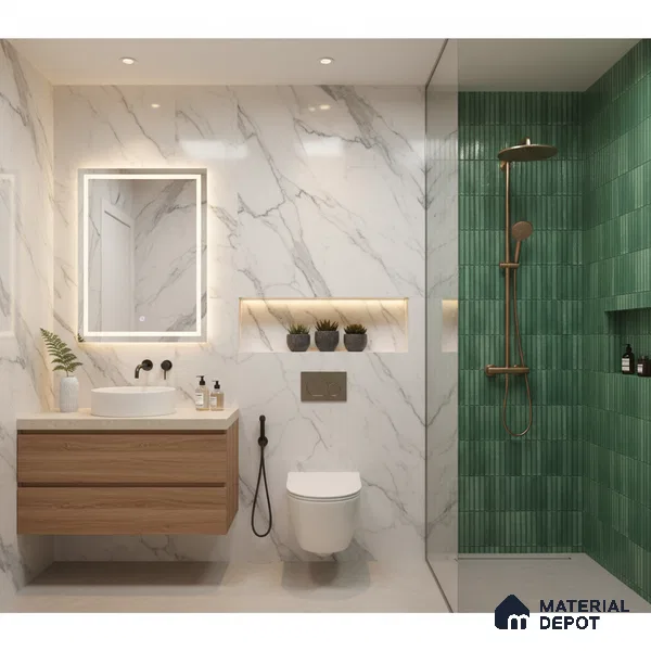 Faux Subway Wall Tile TL 04691 C Vertiline Kitkat Solara Loft Green 2 ft x 1 ft Ceramic Glossy Finish - 9 mm | Suitable For Kitchen, Bathroom Walls and Backsplashes | Please Expect a Slight Variation of Pattern