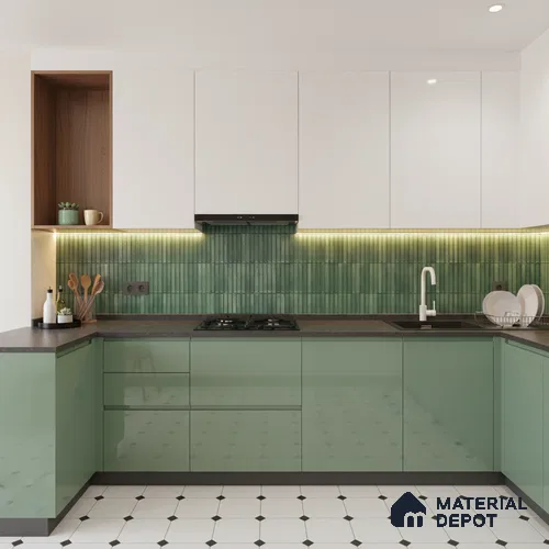 Faux Subway Wall Tile TL 04691 C Vertiline Kitkat Solara Loft Green 2 ft x 1 ft Ceramic Glossy Finish - 9 mm | Suitable For Kitchen, Bathroom Walls and Backsplashes | Please Expect a Slight Variation of Pattern