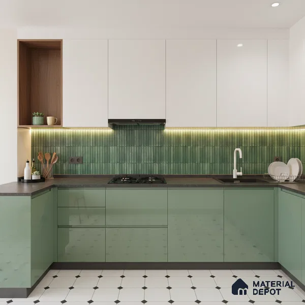 Faux Subway Wall Tile TL 04691 C Vertiline Kitkat Solara Loft Green 2 ft x 1 ft Ceramic Glossy Finish - 9 mm | Suitable For Kitchen, Bathroom Walls and Backsplashes | Please Expect a Slight Variation of Pattern