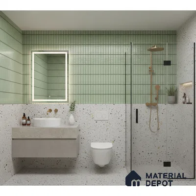 Faux Subway Wall Tile TL 04691 E Vertiline Kitkat Solara Olive Green 2 ft x 1 ft Ceramic Glossy Finish - 9 mm | Suitable For Kitchen, Bathroom Walls and Backsplashes | Please Expect a Slight Variation of Pattern
