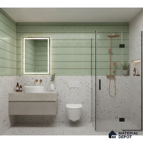 Faux Subway Wall Tile TL 04691 E Vertiline Kitkat Solara Olive Green 2 ft x 1 ft Ceramic Glossy Finish - 9 mm | Suitable For Kitchen, Bathroom Walls and Backsplashes | Please Expect a Slight Variation of Pattern