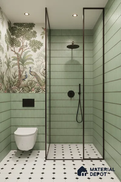 Faux Subway Wall Tile TL 04691 E Vertiline Kitkat Solara Olive Green 2 ft x 1 ft Ceramic Glossy Finish - 9 mm | Suitable For Kitchen, Bathroom Walls and Backsplashes | Please Expect a Slight Variation of Pattern