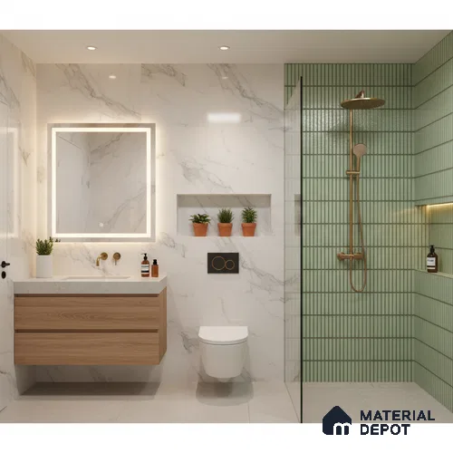 Faux Subway Wall Tile TL 04691 E Vertiline Kitkat Solara Olive Green 2 ft x 1 ft Ceramic Glossy Finish - 9 mm | Suitable For Kitchen, Bathroom Walls and Backsplashes | Please Expect a Slight Variation of Pattern