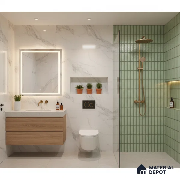 Faux Subway Wall Tile TL 04691 E Vertiline Kitkat Solara Olive Green 2 ft x 1 ft Ceramic Glossy Finish - 9 mm | Suitable For Kitchen, Bathroom Walls and Backsplashes | Please Expect a Slight Variation of Pattern