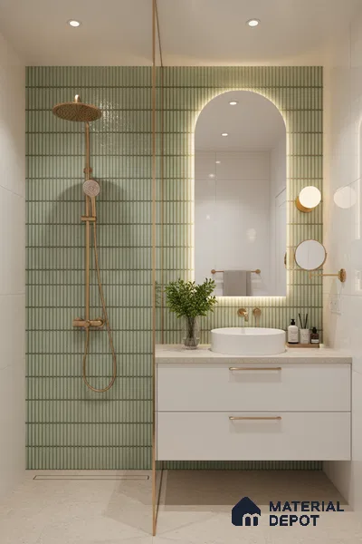 Faux Subway Wall Tile TL 04691 E Vertiline Kitkat Solara Olive Green 2 ft x 1 ft Ceramic Glossy Finish - 9 mm | Suitable For Kitchen, Bathroom Walls and Backsplashes | Please Expect a Slight Variation of Pattern